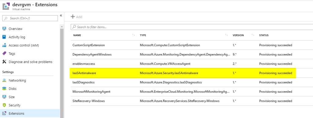 antimalware for azure